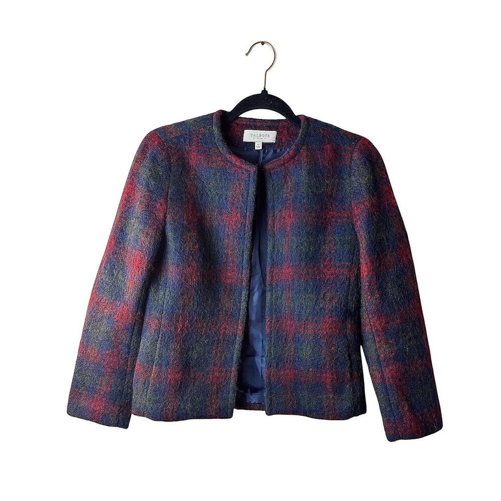 Womens 4P Talbots‎ Blazer Plaid Wool Mohair Blazer Lined Preppy Dark Academia